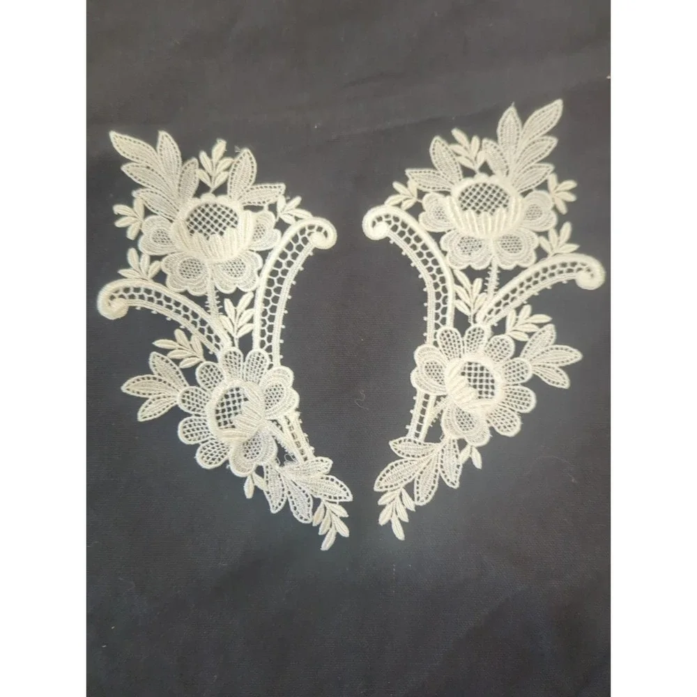 Bridal Vintage Ivory Floral Lace Applique Pair 8